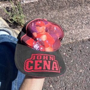 Vintage WWE John Cena Baseball Cap Hat YM Snapback Black‎ Red Wrestling